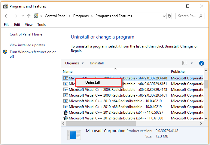 uninstall Microsoft Visual C Redistributable