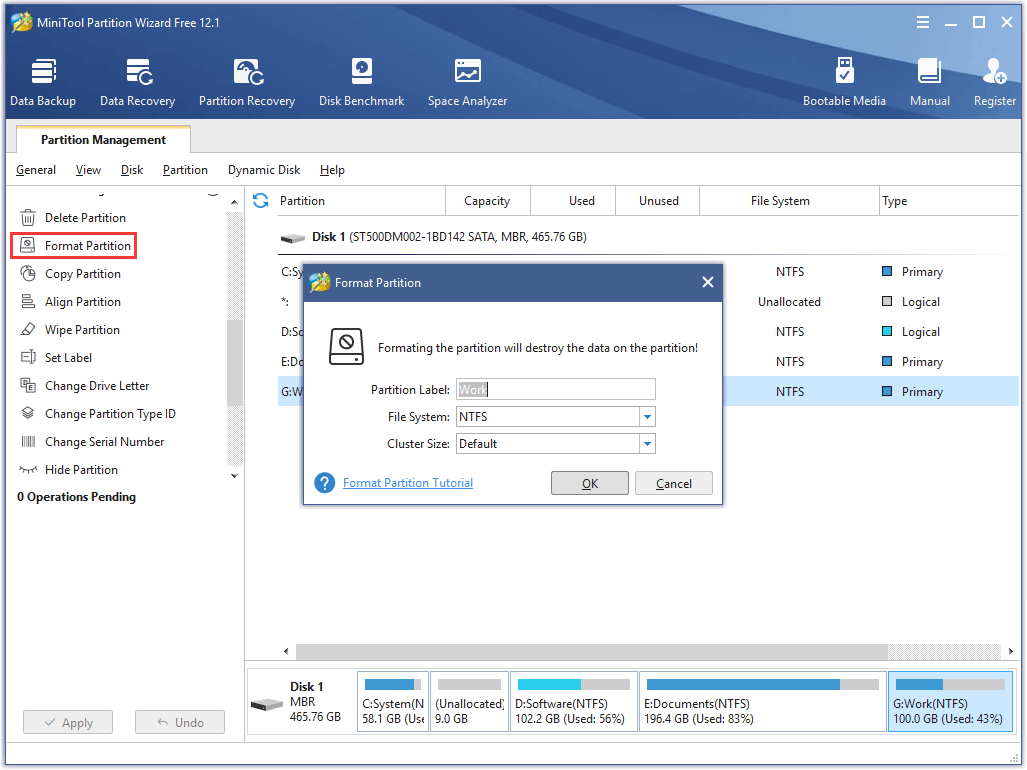 the Format Partition feature of MiniTool Partition Wizard