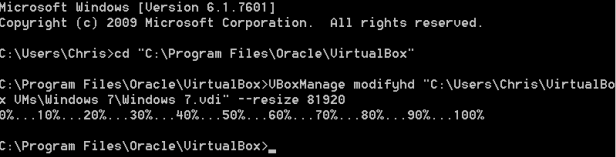 resize VirtualBox disk size via commands