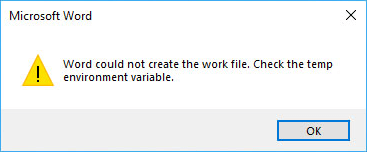 Word could not create the work file