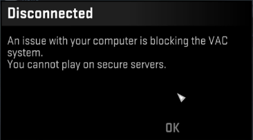an issue with your computer is blocking the VAC system