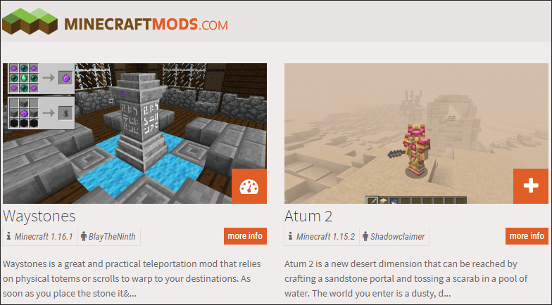 two Minecraft mods available on the MinecraftMods website