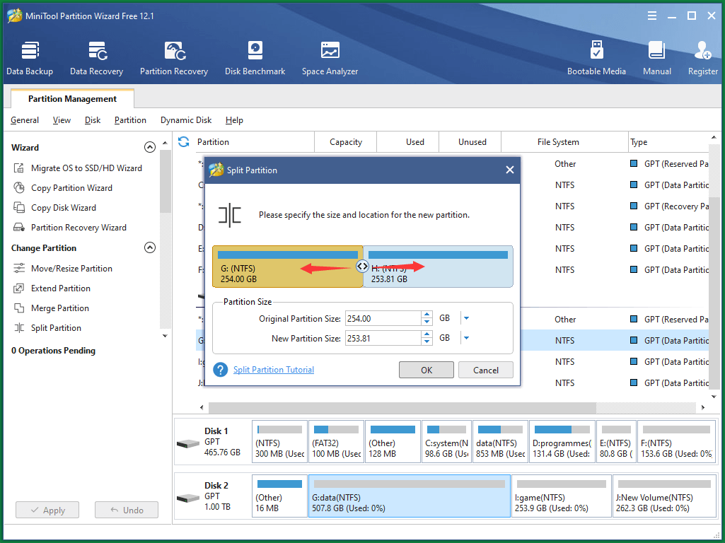 Specify New Partition Size