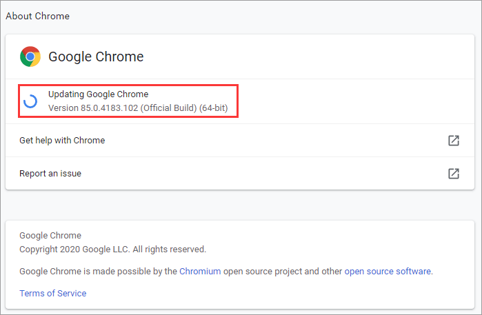update Chrome Google