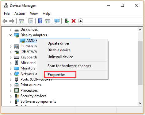 open the properties of graphics card driver