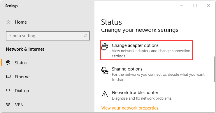 click on Change adapter options