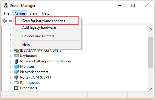 select Search for hardware changes