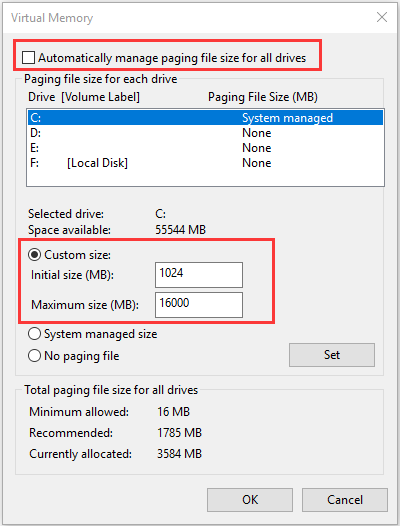 change paging file size