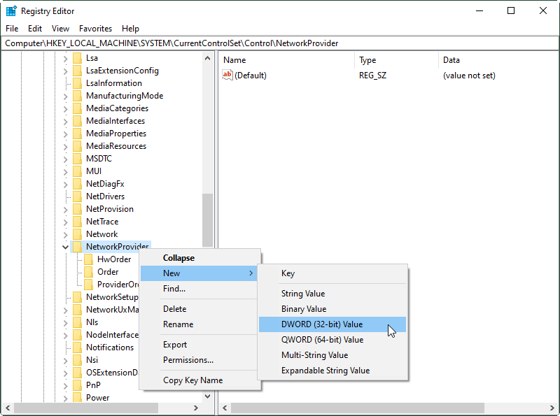 Create New DWORD Value in Registry Editor