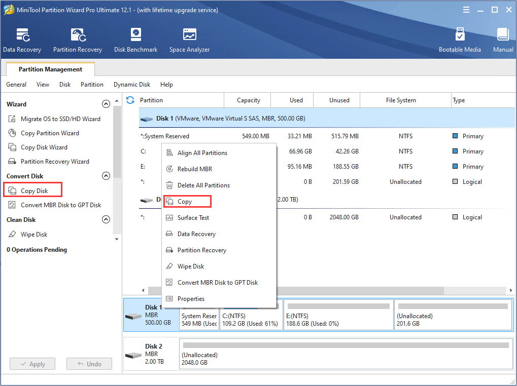 activate the Copy Disk feature