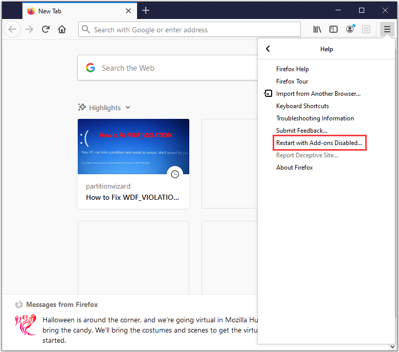 open Firefox Help