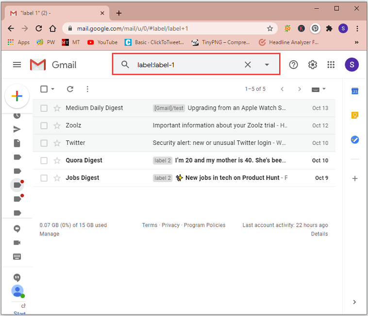 view emails by label