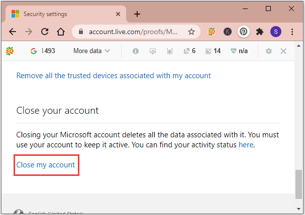 close Microsoft account