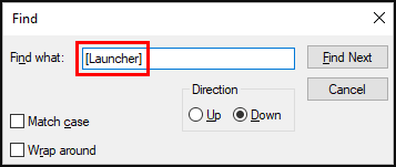 find the Launcher section in text editor
