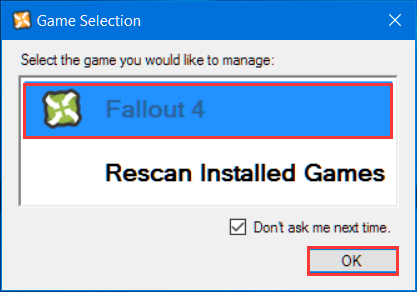 click on Fallout 4 in Game Selection