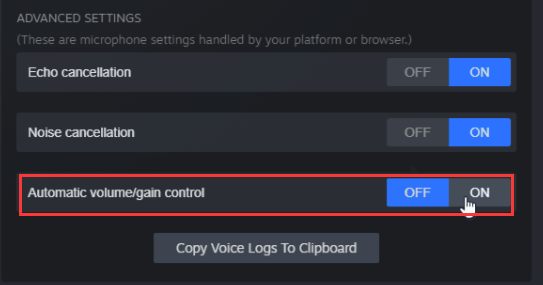 disable automatic volume control