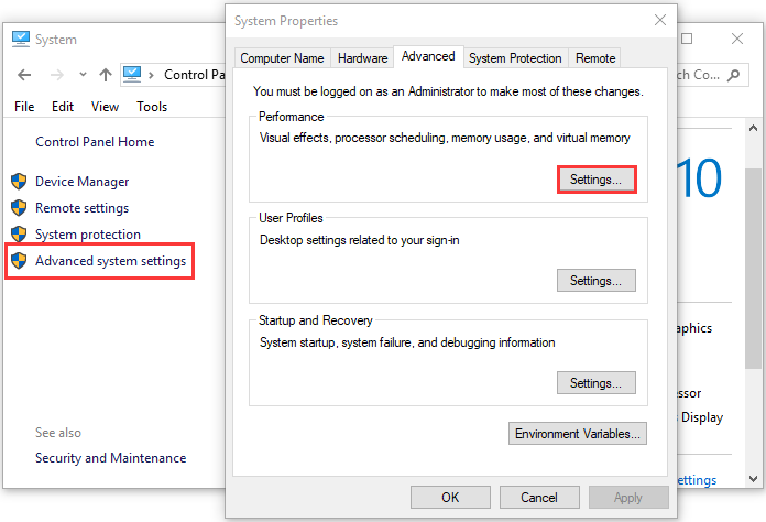 click on Settings in the Performance section