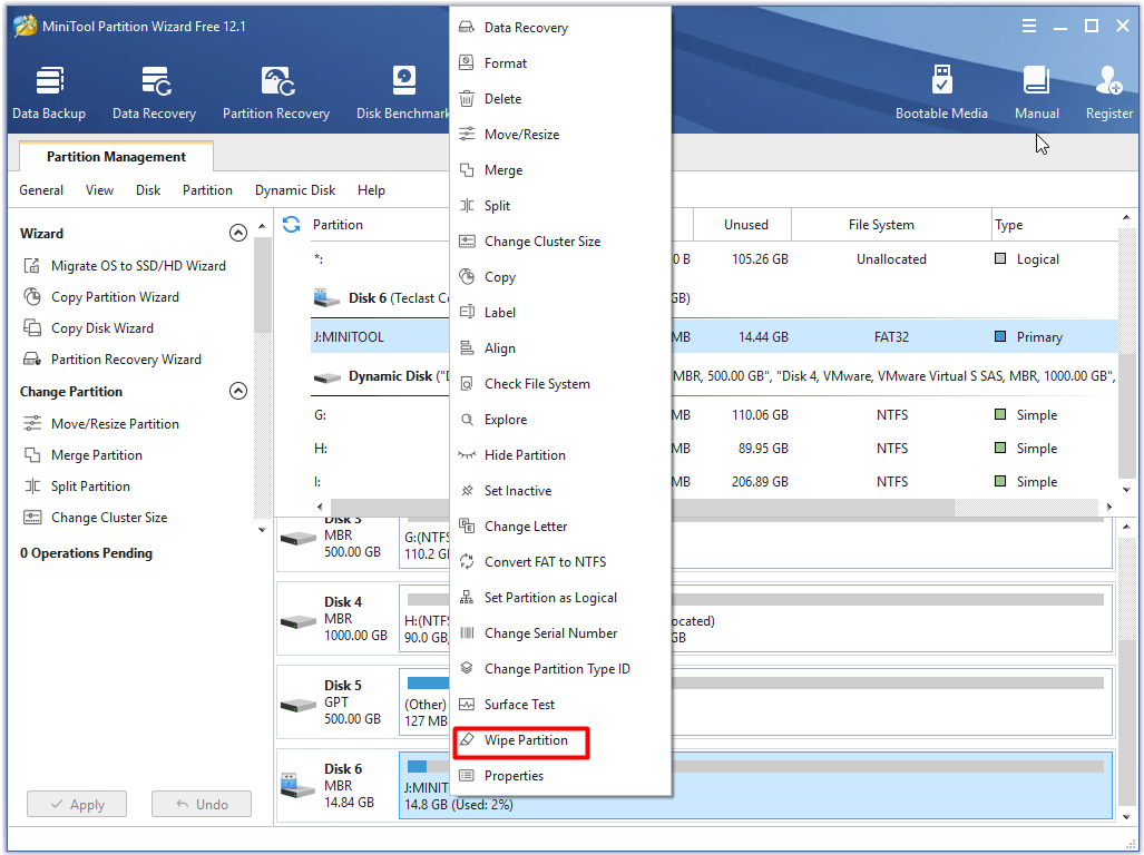 click on Wipe Partition