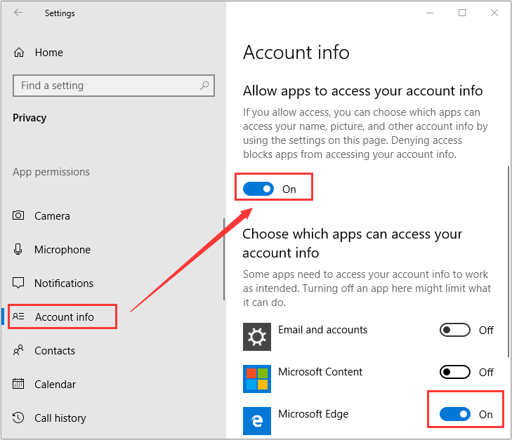 disable access to account info in Windows Settings