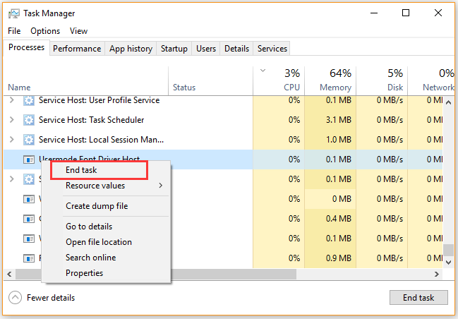 end the process in Task Manager
