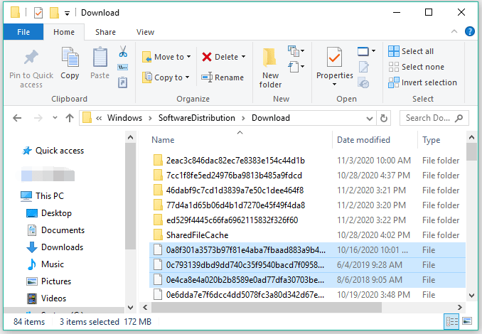 find Windows update files in File Explorer