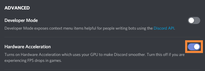 disable Hardware Acceleration on Discord
