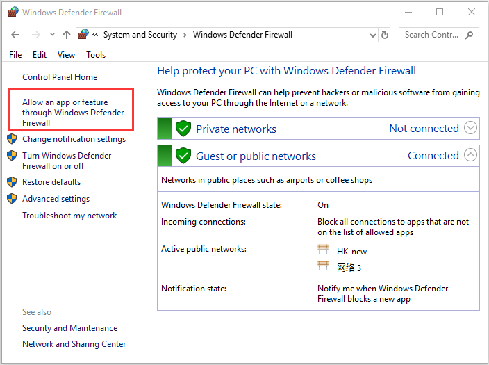 enter Windows Defender Firewall console