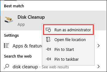 run Disk Cleanup as administrator