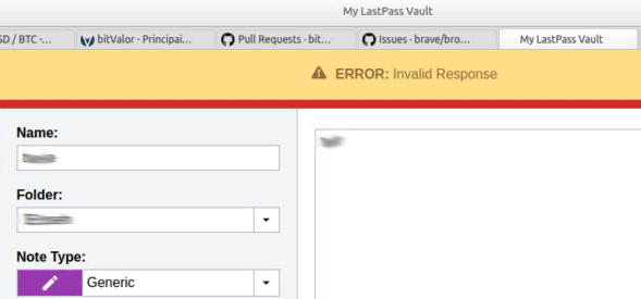 LastPass error invalid response