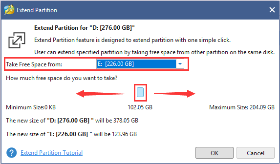 choose partition to take space