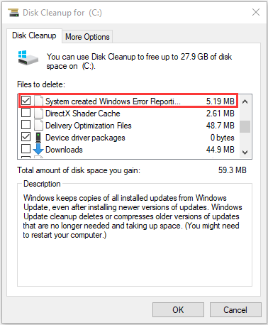 delete Windows Error Reporting files with Disk Cleanup
