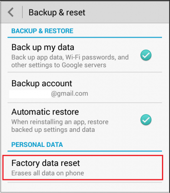 tap on Factory data reset Android phone
