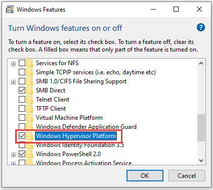 enable Windows Hypervisor Platform