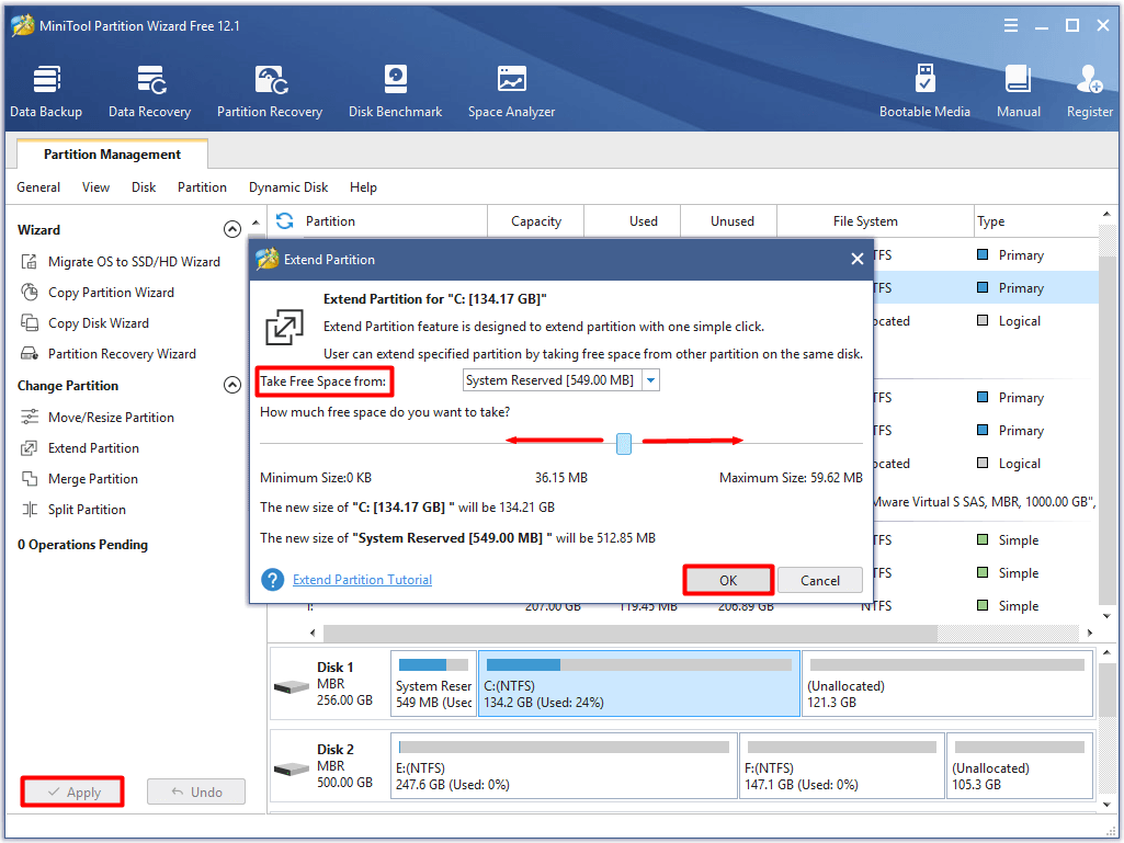 execute the extend partition operation