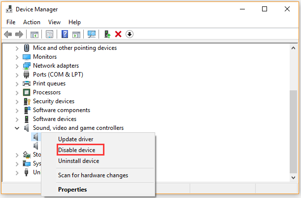 click on Disable device