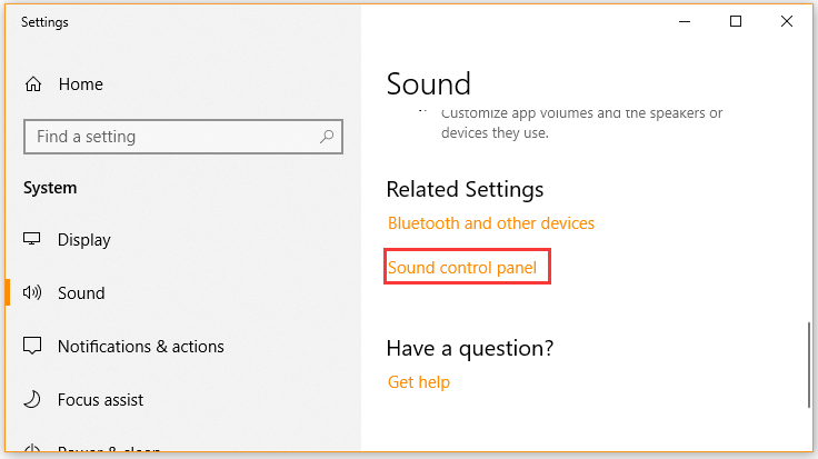 click on Sound control panel