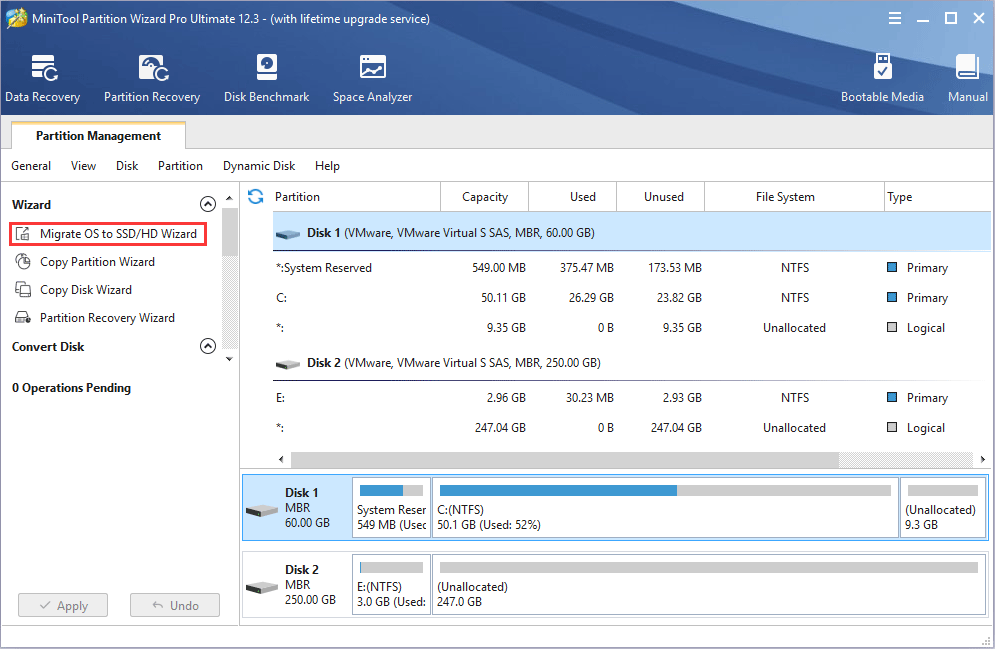 MiniTool Partition Wizard Migrate OS to SSD/HD Wizard