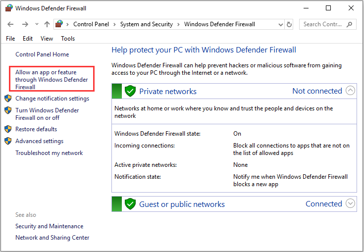 open Windows Defender Firewall