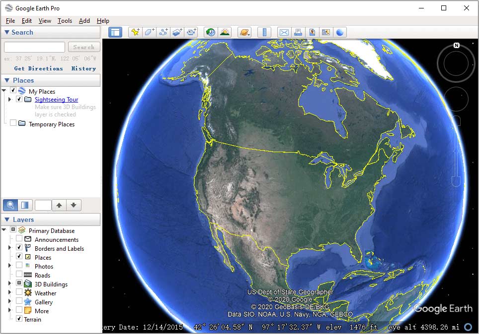 Google Earth app main interface