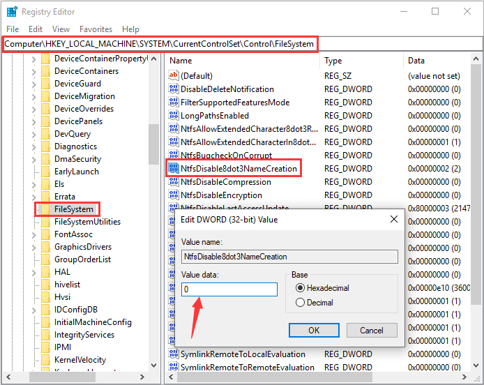 enable 8.3 file name creation