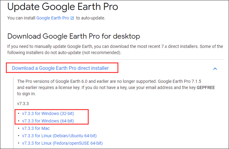 Google Earth Pro direct installer
