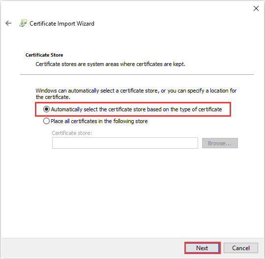 automatically select the certificate store