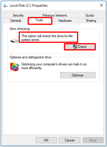this option will check the drive for file system errors