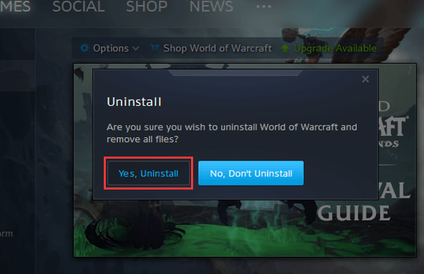 click Yes, Uninstall