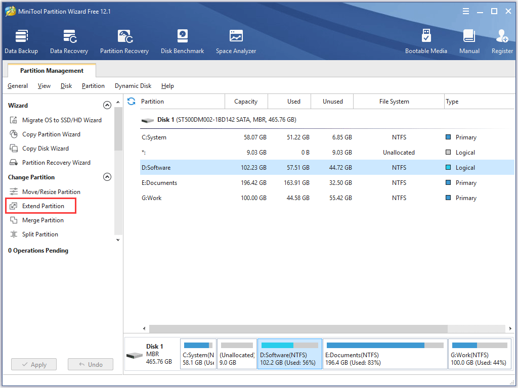 click the Extend Partition feature