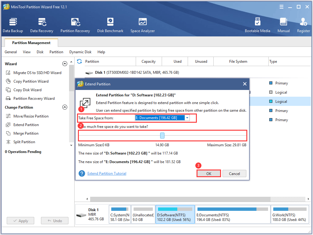 take free space from other partition