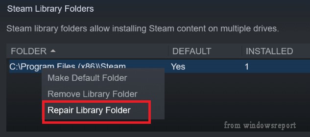 select Repair Library Folder