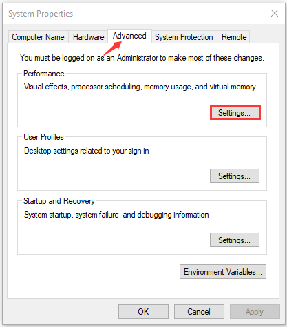 click on Settings on the system properties window