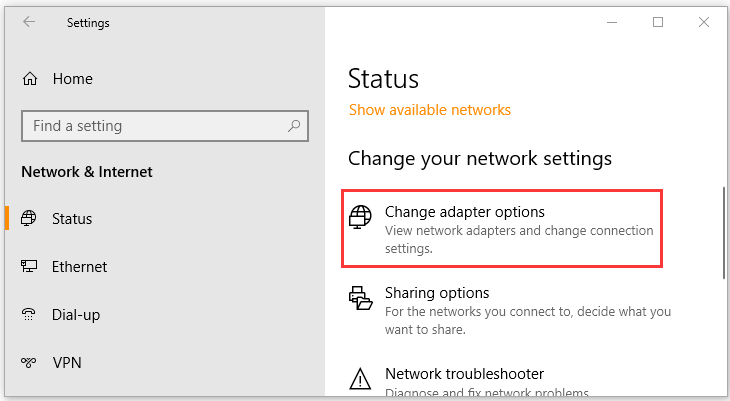 click on Change adapter options