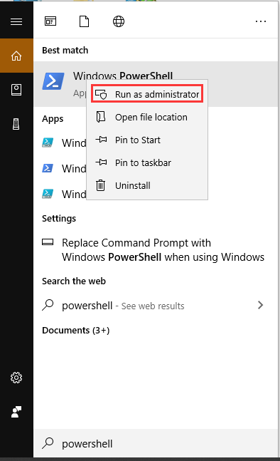 select Windows PowerShell run as administrator